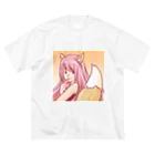 ぼたんたんの夕日の狐娘 ビッグシルエットTシャツ