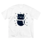 風野ひつじのブルーブラック猫ゆきだるま ビッグシルエットTシャツ