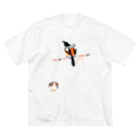 LittleLoroのMARU ジョビとジョバ まるい小鳥 0430 ジョウビタキ ヒタキ イラスト ビッグシルエットTシャツ