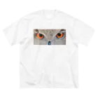 にゃんこ亀のフクロウとにらめっこ ビッグシルエットTシャツ