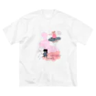 wokasinaiwoの土砂降りハート（ピンク） ビッグシルエットTシャツ