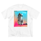 猫ICHIZO公式グッズの目線猫一三 ビッグシルエットTシャツ