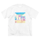 はねさんの楽しいお店の助けてsummerネコ ビッグシルエットTシャツ