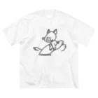 こそらショップのサーフィンをするブタさん（黒線） ビッグシルエットTシャツ