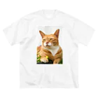 猫写真家「むに」のアトリエの花と猫 ビッグシルエットTシャツ