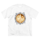 Prism coffee beanの【Lady's sweet coffee】ラテアート エレガンスリーフ / With accessories ビッグシルエットTシャツ