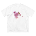 Broken Angelの桜の花とピンクの麻 ビッグシルエットTシャツ
