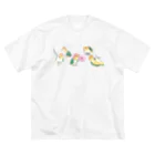 まめるりはことりのあつまれシロハラインコちゃん【まめるりはことり】 ビッグシルエットTシャツ