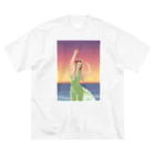 さわくまショップの海と風と女性のイラスト ビッグシルエットTシャツ