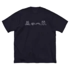 みやばたみよじのお店やさんのながいねことなかまたちフェイス 白 ビッグシルエットTシャツ