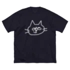 小鳥と映画館のなんか思いついちゃった猫 ホワイト ビッグシルエットTシャツ