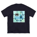 Teal Blue Coffeeのお風呂の時間_tile Ver. ビッグシルエットTシャツ