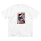 harupink🌸ペット似顔絵illustのBLACK×REDな文鳥さん ビッグシルエットTシャツ