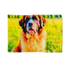 犬好きのしましまの水彩画の犬 花畑のセントバーナードのイラスト ブランケット