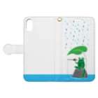 ワカボンドのカエルが雨の中釣りをするでケロ Book-Style Smartphone Case:Opened (outside)