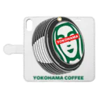 moCoのYOKOHAMA COFFEE 手帳型スマホケースを開いた場合(外側)