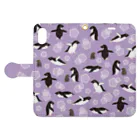 123izmのペンギン（紫） 手帳型スマホケースを開いた場合(外側)