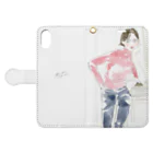 Yuriko OyamaのPink knit woman Book-Style Smartphone Case:Opened (outside)