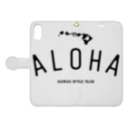 ハワイスタイルクラブのALOHA ISLANDS  BLK LOGO 手帳型スマホケースを開いた場合(外側)