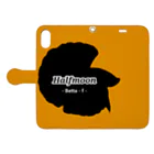 ☆ららくらら☆のHalfmoon Betta①Black(Marigold) 手帳型スマホケースを開いた場合(外側)