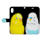 やさしいさかなのインコ&インコ 手帳型スマホケースを開いた場合(外側)