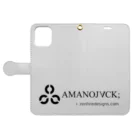 AMANOJVCKの透過！AMANOJVCKロゴ 手帳型スマホケースを開いた場合(外側)