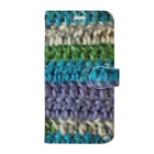 sandy-mのウール毛糸 手編み柄 カラフル ブルー系 手帳型スマホケース