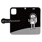 しもんずげーとの(iPhone12 mini用)宇宙服を着た宇宙人 手帳型スマホケースを開いた場合(外側)