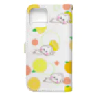 HappyLife☆channelのうさころと柑橘フルーツ柄/iPhone12 Pro MAXサイズ Book-Style Smartphone Case :back