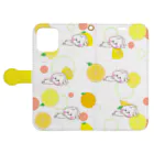 HappyLife☆channelのうさころと柑橘フルーツ柄/iPhone12 Pro MAXサイズ Book-Style Smartphone Case:Opened (outside)