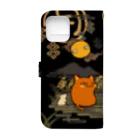 花日和 畳の赤ねこ月見日和 黒 Book-Style Smartphone Case :back