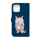 多分ねこのぎゅっとする猫(ネイビー) Book-Style Smartphone Case :back