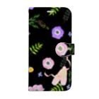 バレエシルエット ballet*pointe_pon*の花柄バレエ３１Lucky(black) 手帳型スマホケース