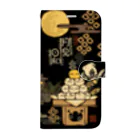 花日和 畳の赤ねこ月見日和 黒 Book-Style Smartphone Case