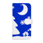 bantone の大きな木と月が浮かぶかわいい雪景色 Book-Style Smartphone Case