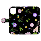 バレエシルエット ballet*pointe_pon*の花柄バレエ３１Lucky(black) Book-Style Smartphone Case:Opened (outside)