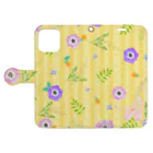 バレエシルエット ballet*pointe_pon*の花柄バレエ３１Lucky(yellow) Book-Style Smartphone Case:Opened (outside)