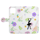 バレエシルエット ballet*pointe_pon*の花柄バレエ３３Radiant(エスメラルダ) Book-Style Smartphone Case:Opened (outside)