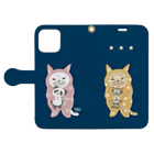 多分ねこのぎゅっとする猫(ネイビー) Book-Style Smartphone Case:Opened (outside)