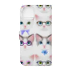 NORIMA'S SHOP のおしゃれなメガネをかけた猫たちのイラスト Book-Style Smartphone Case :back