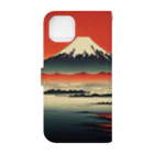 SLEEPING CAT by AI DESIGNER（midjourney）のAI red mt.fuji 手帳型スマホケースの裏面