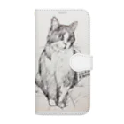 猫好きのみきのお店の猫カフェ猫さんのボールペン画1 Book-Style Smartphone Case