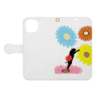 いっぷく処 てんてんの花に飛びついて喜ぶ犬 Book-Style Smartphone Case:Opened (outside)