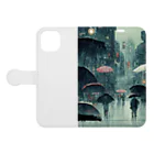 Non-Fungible T-shirtの雨のとある街 Book-Style Smartphone Case:Opened (outside)