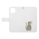 アトリエ猫田：猫田アスカの花束を抱える子 Book-Style Smartphone Case:Opened (outside)