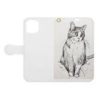 猫好きのみきのお店の猫カフェ猫さんのボールペン画1 Book-Style Smartphone Case:Opened (outside)