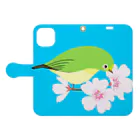 LalaHangeulの桜とメジロさん Book-Style Smartphone Case:Opened (outside)