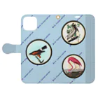アニマル四字熟語の野鳥保護　手帳型スマホケース　blue「Bird conservation」 Book-Style Smartphone Case:Opened (outside)