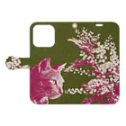 winageの猫とミモザの手帳型スマホケース Book-Style Smartphone Case:Opened (outside)