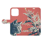 winageの猫とミモザの手帳型スマホケース Book-Style Smartphone Case:Opened (outside)